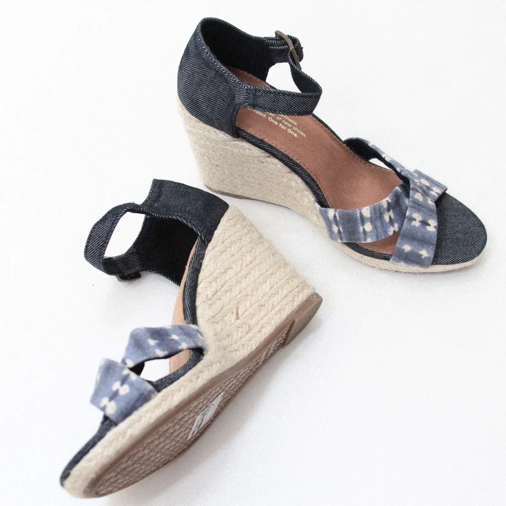 TOMS Sienna Navy Batik Wedge Heels